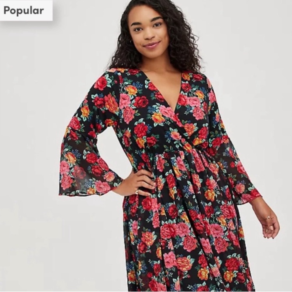 Torrid flare-sleeve rose print dress